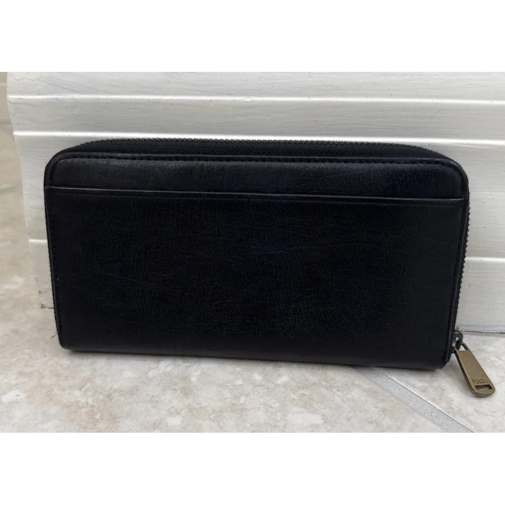 Fossil Black Zip-Around Leather Wallet
